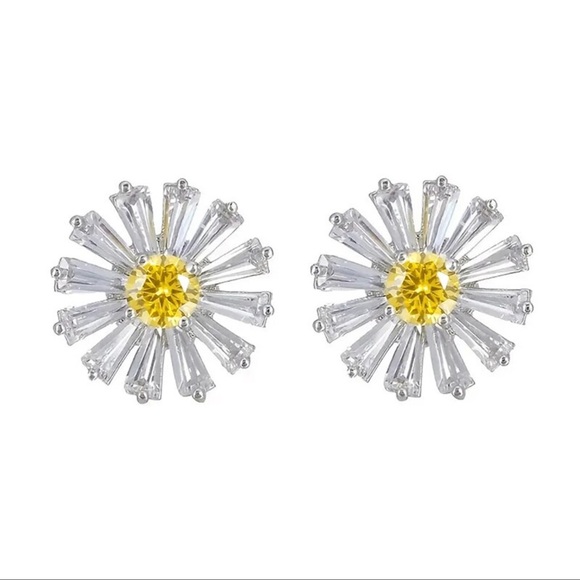 Swarovski Crystals Yellow & Silver Flower Earrings The Pissla - Picture 1 of 7